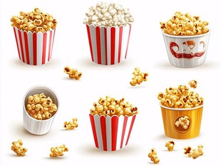 多样爆米花杯装美味展示