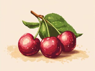 三颗鲜润樱桃插画图