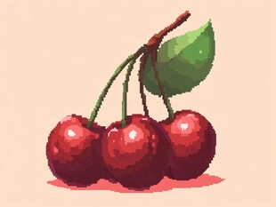 像素风三颗红樱桃插画