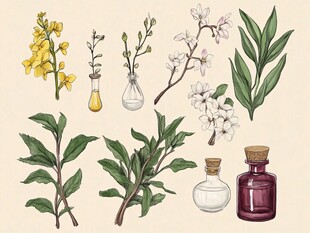 植物标本与药剂瓶插画