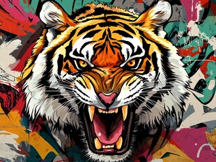 咆哮猛虎的街头艺术风格