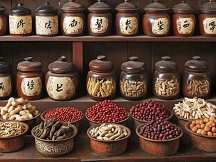 传统中药铺的药材陈列