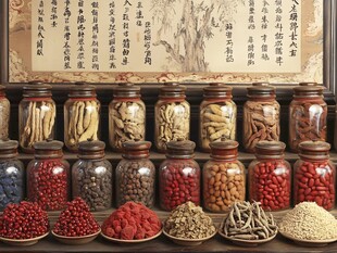 传统中药铺的丰富药材展示