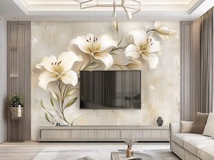 百合花卉电视背景墙装饰