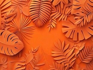 橙色立体热带植物叶片背景