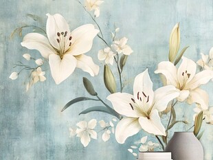 淡蓝背景下的优雅百合花