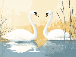 湖畔双天鹅的优雅景致