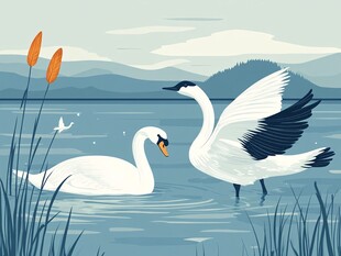 湖畔双天鹅的优雅景致