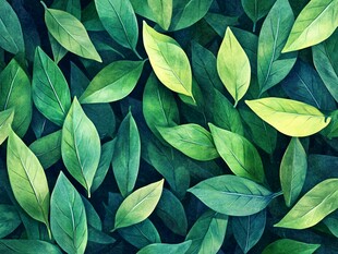 水彩绿叶图案背景纹理