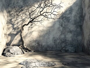 墙角孤树 荒凉空间景象