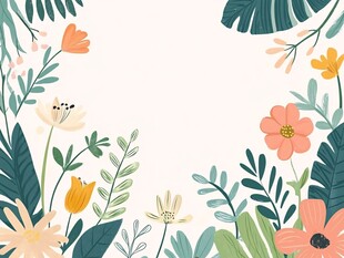 花卉绿植环绕的清新边框