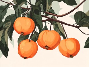 枝头挂着的橙黄柿子
