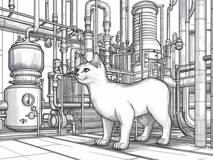 工厂中的猫咪奇幻景象