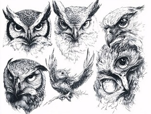猫头鹰手绘插画集合