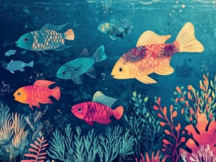 海底多彩鱼群畅游图