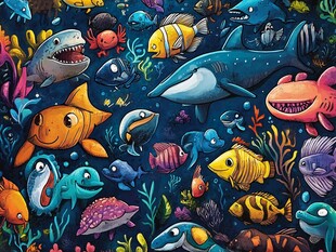 缤纷海底世界卡通鱼群