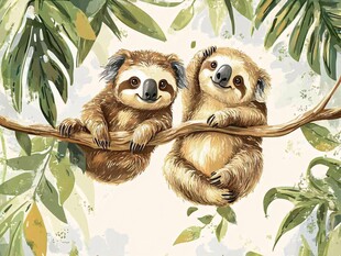 树上双懒树懒的惬意时光