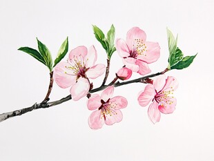 粉色桃花枝插画