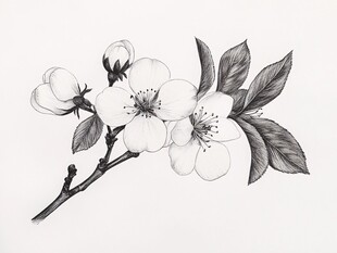 黑白手绘花卉花枝图