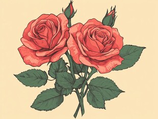 两朵红玫瑰插画