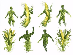 玉米元素创意人形插画