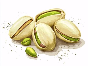 手绘开心果 饱满诱人果实