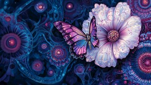 梦幻蝶花共舞奇幻图案