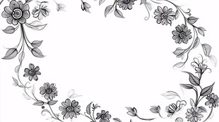 黑白花卉边框装饰图案