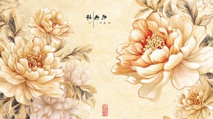金色牡丹中式典雅花卉图