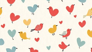 小鸟与爱心的可爱图案