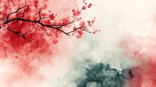 水墨红梅背景图