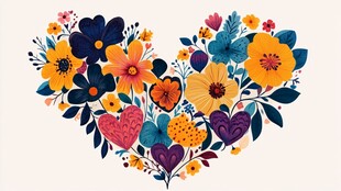 心形花卉图案 色彩缤纷