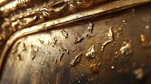 金色雕花器物局部特写