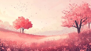 梦幻粉色秋景树林风光