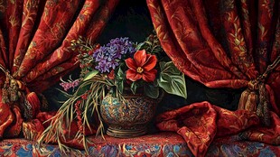 古典花瓶与艳丽花卉之景