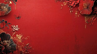 中式红底花卉精美背景图