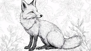 坐立的狐狸与植物背景