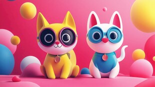 可爱萌趣双猫卡通形象