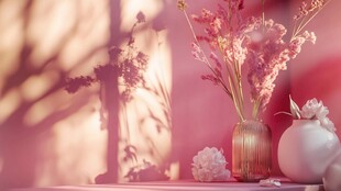 粉色系温馨插花静物场景