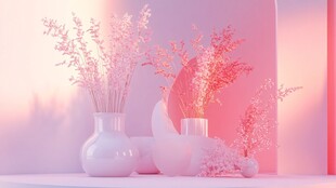 粉色系花瓶干花唯美场景
