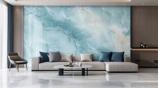 蓝绿色大理石背景墙客厅