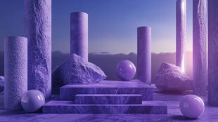 紫色梦幻几何柱石景观