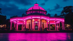 梦幻粉色灯光下的华丽建筑