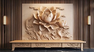 中式浮雕荷花装饰艺术背景