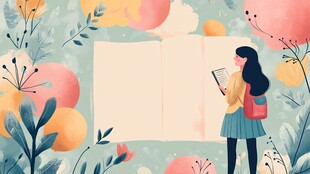 女孩在花丛中专注阅读