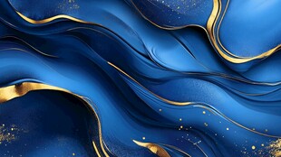 蓝金流体波纹抽象艺术背景