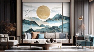 中式客厅山水壁画装饰美