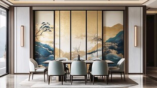 新中式餐厅的山水屏风之美
