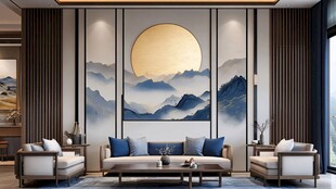 中式客厅 山水挂画显雅致