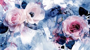 梦幻水彩风粉色花卉图